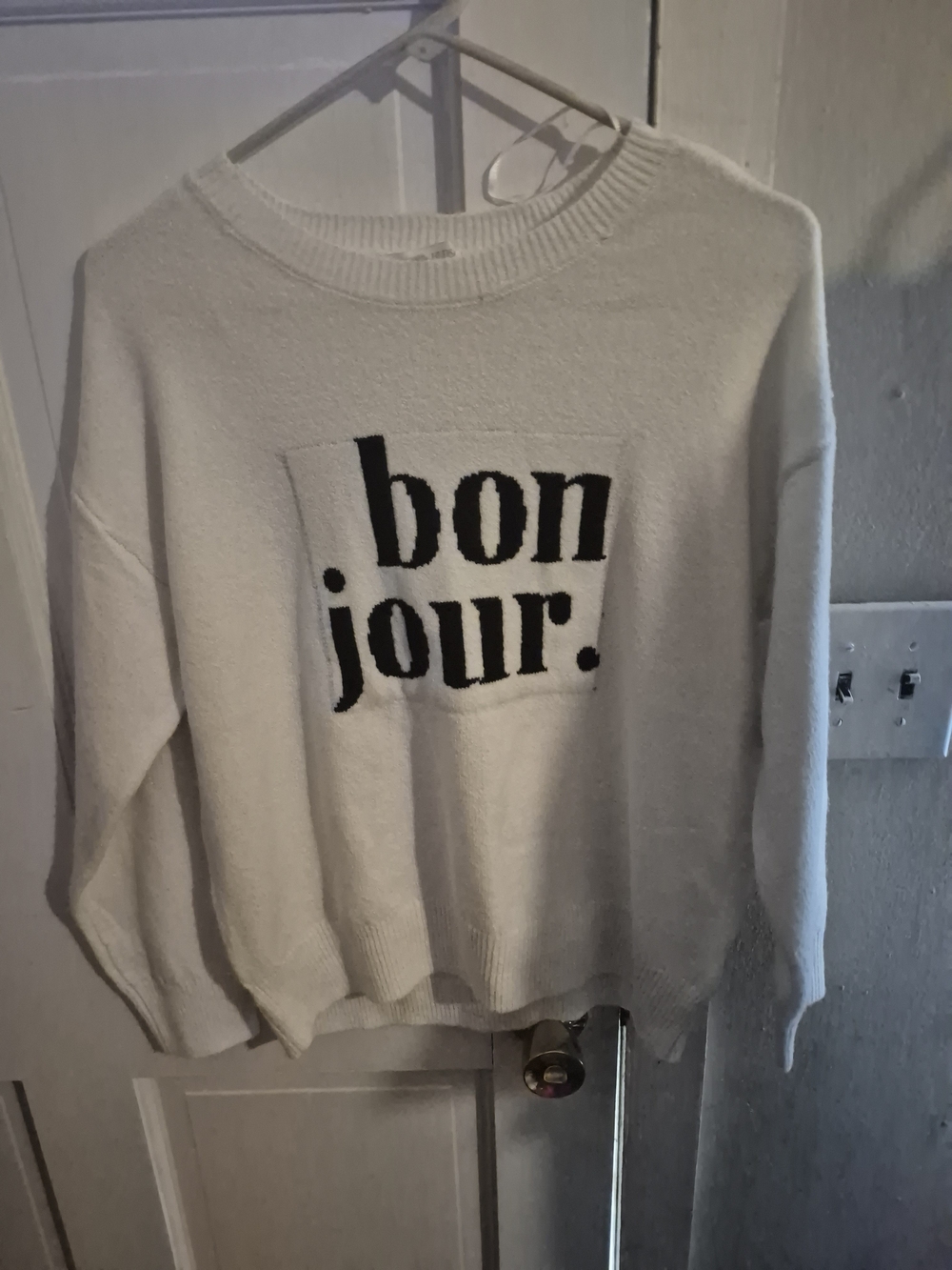 White 'bonjour.' Graphic Crewneck Sweater
